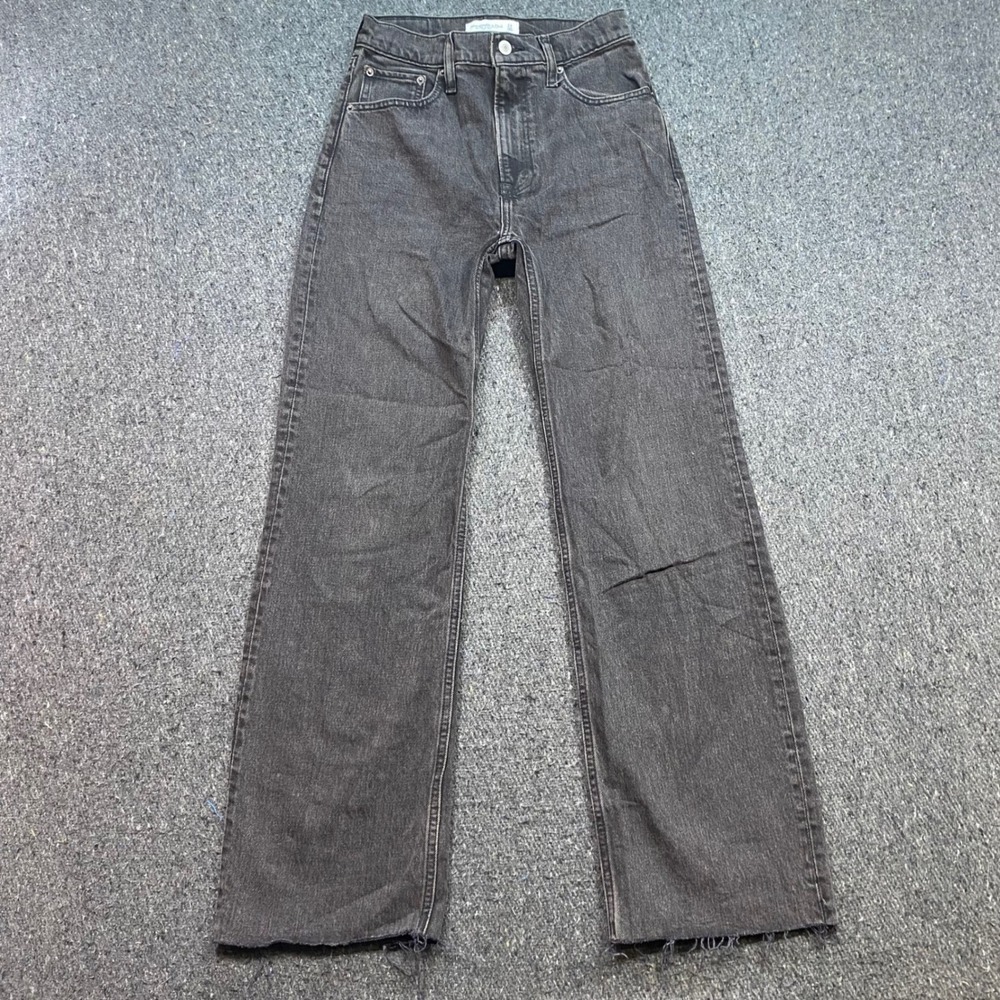 Abercrombie & Fitch 90s Relaxed Jean Sz 24 Womens Black Grunge Raw Hem High Rise